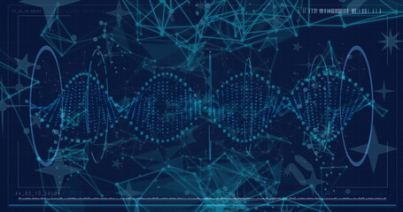 Sticker - DNA strand and network connections, scientific data processing