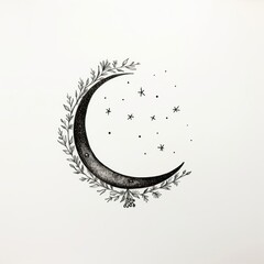 Wall Mural - Celestial crescent moon drawing astronomy nature.