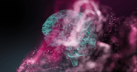 Canvas Print - Image of digital brain spinning over pink spots