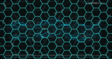Poster - Hexagonal grid and digital wave image over dark background