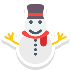 Wall Mural - Snowman sticker vector icon in isolated background 