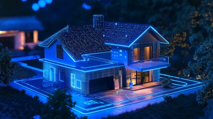 Poster - A digital concept of a smart home with advanced technology and automation features, illustrating the future of residential living