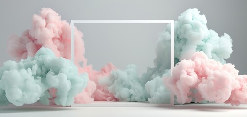 Aufkleber - Pastel clouds surround an empty frame, creating a dreamy and vibrant atmosphere perfect for artistic backgrounds.