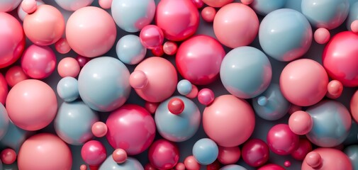 Poster - Colorful arrangement of pink, blue, and purple spheres creating a vibrant and engaging visual texture for creative projects.