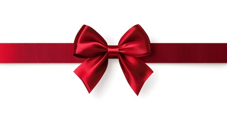 a single red satin bow tied with a red satin ribbon. the ribbon is horizontal with the bow centered.