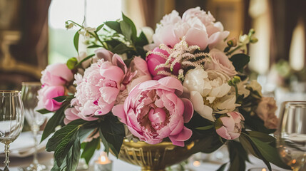 Wall Mural - Wedding decoration with peonies, floral decor and event celebration, peony flowers and wedding ceremony in the garden, English country style