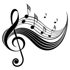 Collection of musical notes in treble clef staff vector illustration, representing the concept of a musician and musical notes icon.