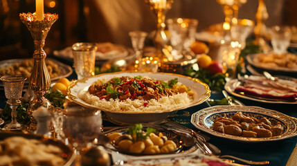 Wall Mural - A beautiful table set for an Eid Milad Nabi feast on 12 Rabi al Awwal