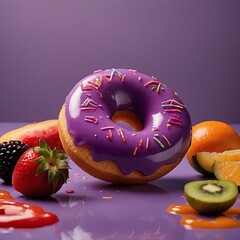 Delicious sweet Round Donut food photography.Doughnut dessert sweet food unhealthy glazed bakery sugar sprinkles icing chocolate candy glazed snack item breakfast close-up shot photography