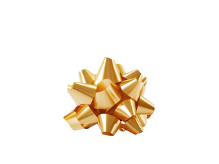 shiny golden gift bow with textured ribbon loops on a white background. png transparent.