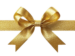 shiny golden gift bow with textured ribbon loops on a white background. png transparent.