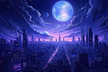 Wall Mural - Futuristic city night architecture landscape.