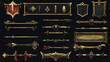 © Best_Seller - A collection of game buttons, banners, progress bars, arrows, and sliders designed in a medieval style. They have gold frames and a fantasy metal look.