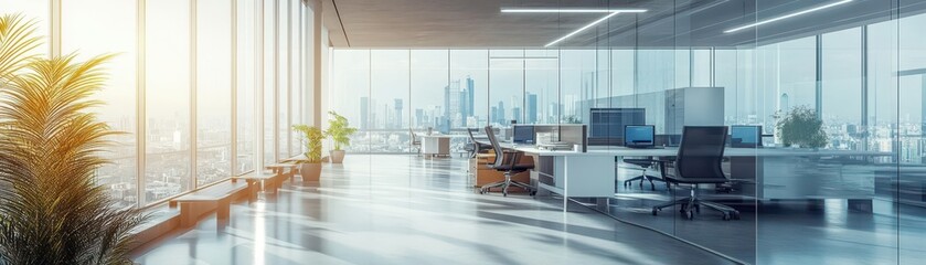 Aufkleber - A sleek openplan office where management supervises a team providing cuttingedge IT services to global clients in realtime