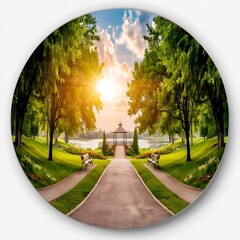 Wall Mural - View of beautiful park with green trees and pathway