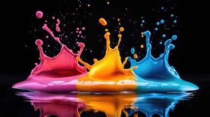 Poster - Colorful paint splashing on black background creating graphic design element