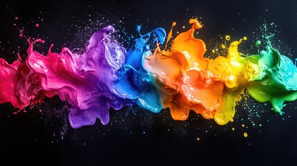 Poster - Colorful paint splashing and mixing together on black background
