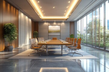 Poster - Modern boardroom with nobody present bathed in sunlight