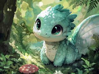 Wall Mural - Close-up of a baby dragon in the forest