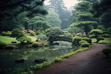 Poster - Japanese garden landscape outdoors woodland.