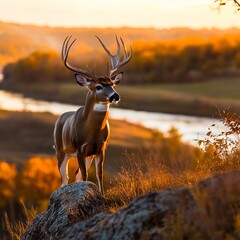 Poster - A deer standing on top of a rock in a field