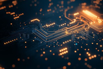 Poster - A highly detailed and vibrant image of a complex circuit board with glowing pathways and connections, representing technological advancements and innovation in electronics.