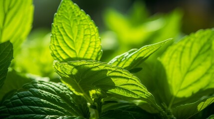 Aufkleber - Vibrant green leaf in garden, summer season, sunlight highlighting texture