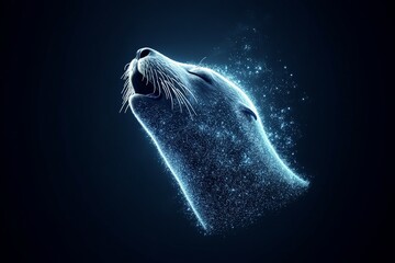 Poster - A digital depiction of a glowing animal head created with a particle effect, symbolizing strength and vitality in an abstract and modern artistic representation.