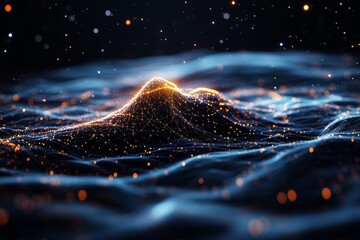 Poster - A visually stunning abstract landscape featuring neon dots and intricate connecting lines, symbolizing interconnectedness and modern technological networks, creatively illustrating data visualization
