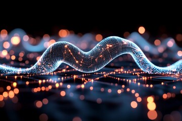 Poster - A captivating digital artwork showcasing an abstract wave made up of countless glowing particles, flowing smoothly and creating a dynamic visual representation of motion and energy.