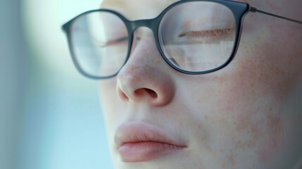 Poster - Albino woman wearing glasses, thoughtful expression