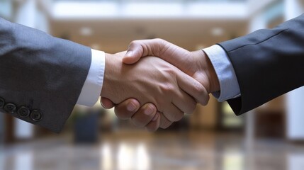 Leinwandbilder - Executives shaking hands with a blurred office setting in the background