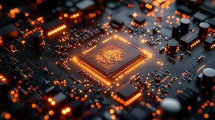 Poster - Computer tech background featuring a glowing motherboard