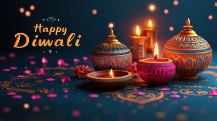 Poster - Festive Diwali greeting card design with vibrant rangoli patterns