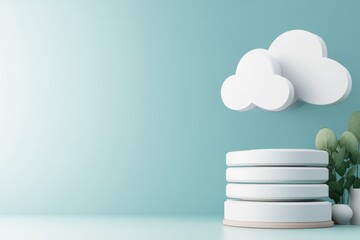 3D Isometric Cloud and Server Icon on Light Blue Background