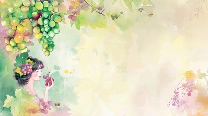 Background template with copy space of grape leaf and  vine and a little child