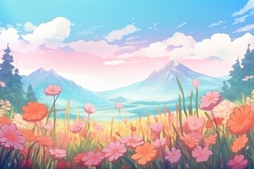 Sticker - Meadow landscape flower backgrounds.