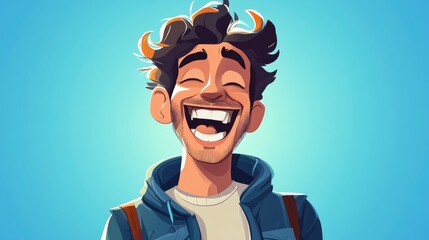 Wall Mural - 2D cartoon illustration of a man laughing heartily