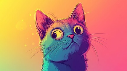 Sticker - Colorful gradient line illustration of a perplexed cartoon feline