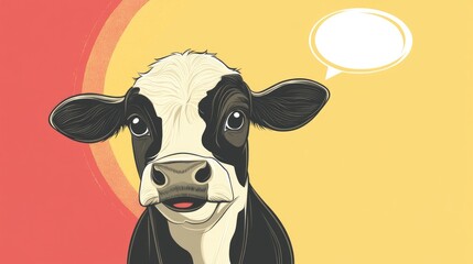 Wall Mural - Cartoon illustration of a cow s face featuring a speech bubble