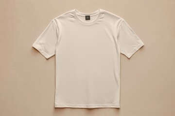 Wall Mural - Simple Tshirt Flatlay mockup in beige background created with generative AI