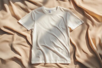 Simple Tshirt Flatlay mockup in beige background created with generative AI