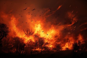 Canvas Print - Inferno destroys flied bonfire nature destruction.