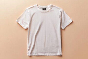 Wall Mural - Simple Tshirt Flatlay mockup in beige background created with generative AI