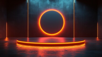 Canvas Print - A dark room with a glowing circle in the center