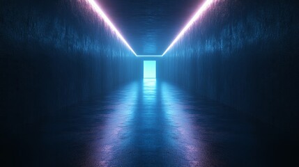 Sticker - A long, dark tunnel with a blue light shining through a doorway