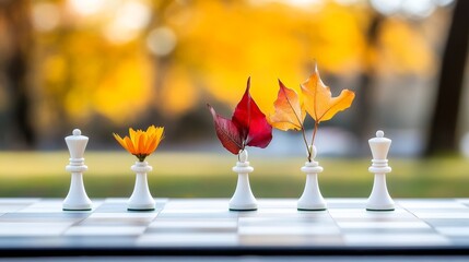 Chessboard with Floral and Plant Chess Pieces