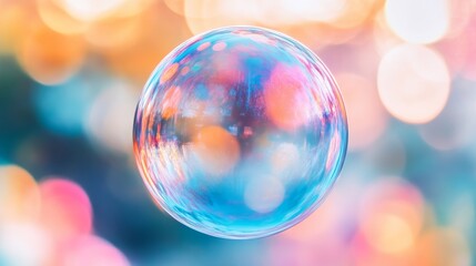 Poster - Colorful soap bubble with bokeh background, vibrant abstract concept