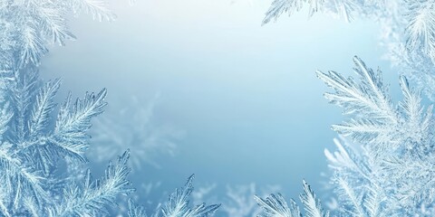 Naklejka na meble A serene winter background featuring beautiful frost patterns on a soft blue gradient, ideal for seasonal designs and themes.