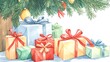 © Suritong - Colorful wrapped gifts beneath a festive Christmas tree adorned with decorations, creating a cheerful holiday atmosphere.